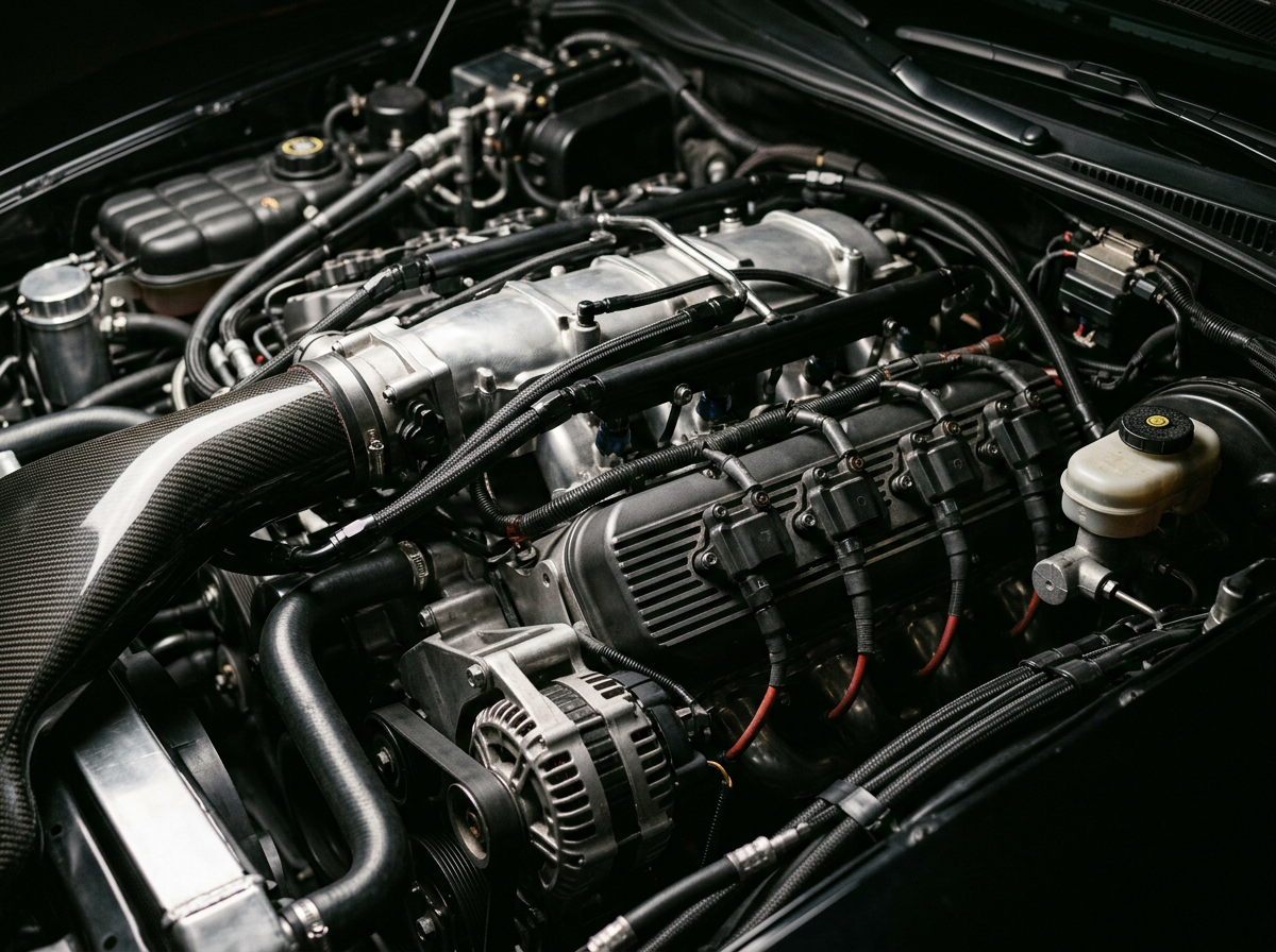 Engine bay with visible components at Brisbane Mechanic Repairs Moorooka workshop